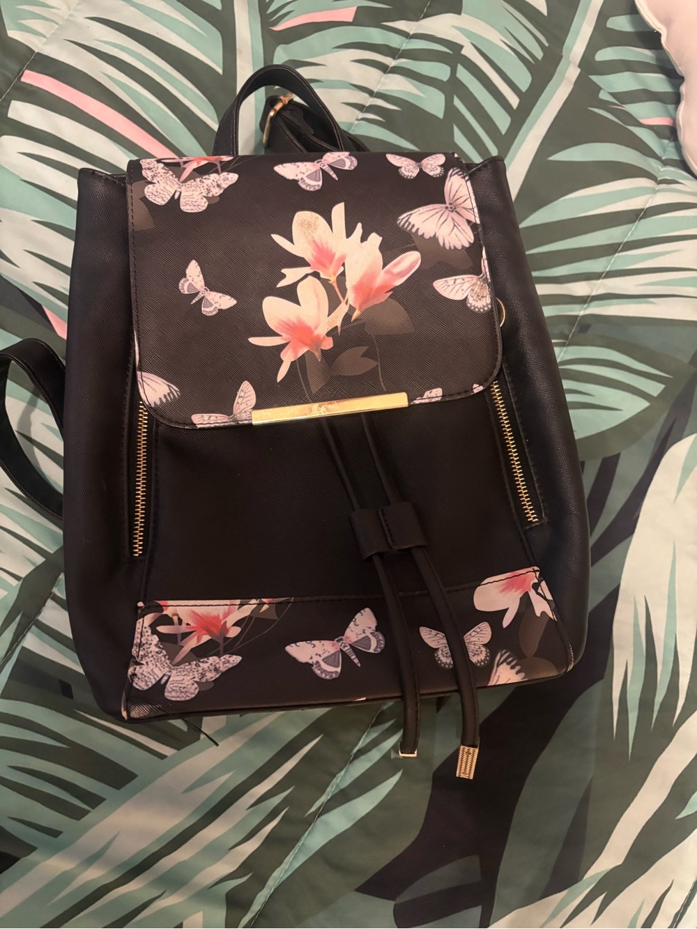 Floral Butterfly Black Backpack - Women's Bag